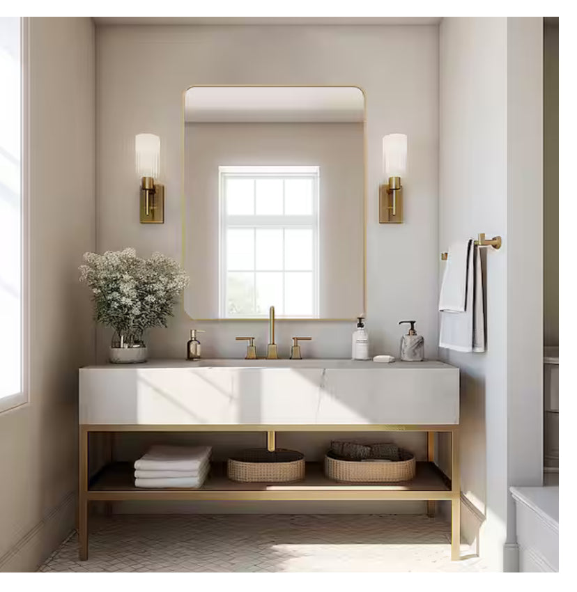 30 in. W x 40. 2 in. H Rectangular Aluminum Frame Square Gold Wall Mirror