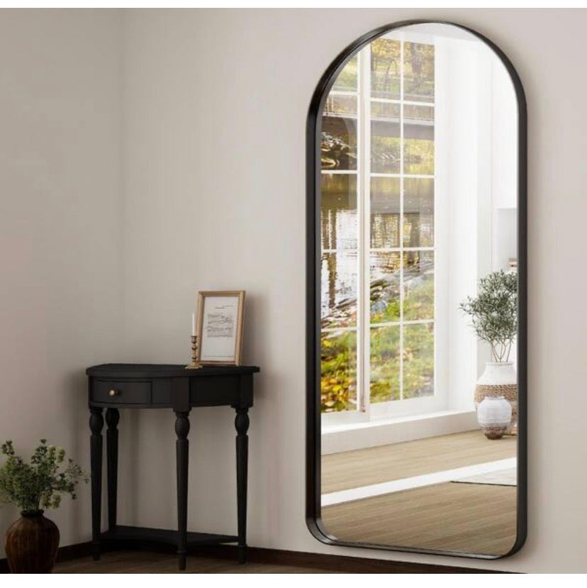 Morden Black 30 in. W x 71 in. H Arched Aluminum Alloy Frame Full Length Standing Mirror