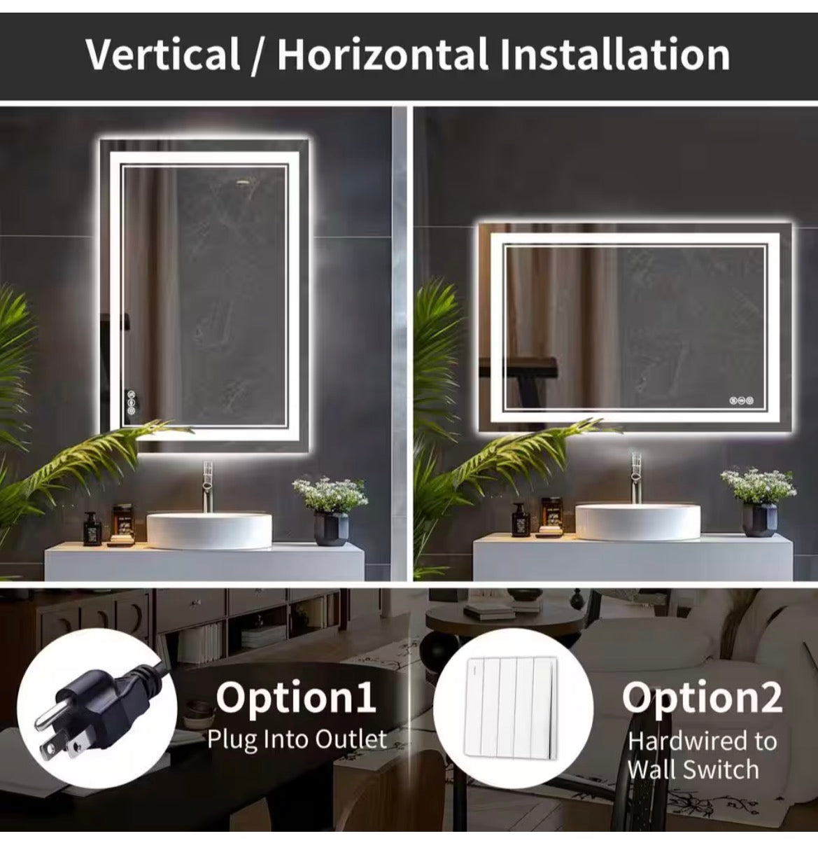 36 in. W x 36 in. H Rectangular Frameless LED Front Light and Backlit Anti-Fog Wall Mirror Bathroom Vanity Mirror
