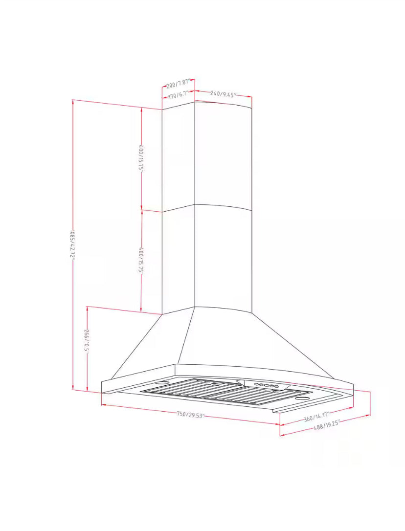 30 in. 343 CFM Convertible Wall Mount White Painted Stainless Steel Kitchen Range Hood with Carbon Filters and LEDs