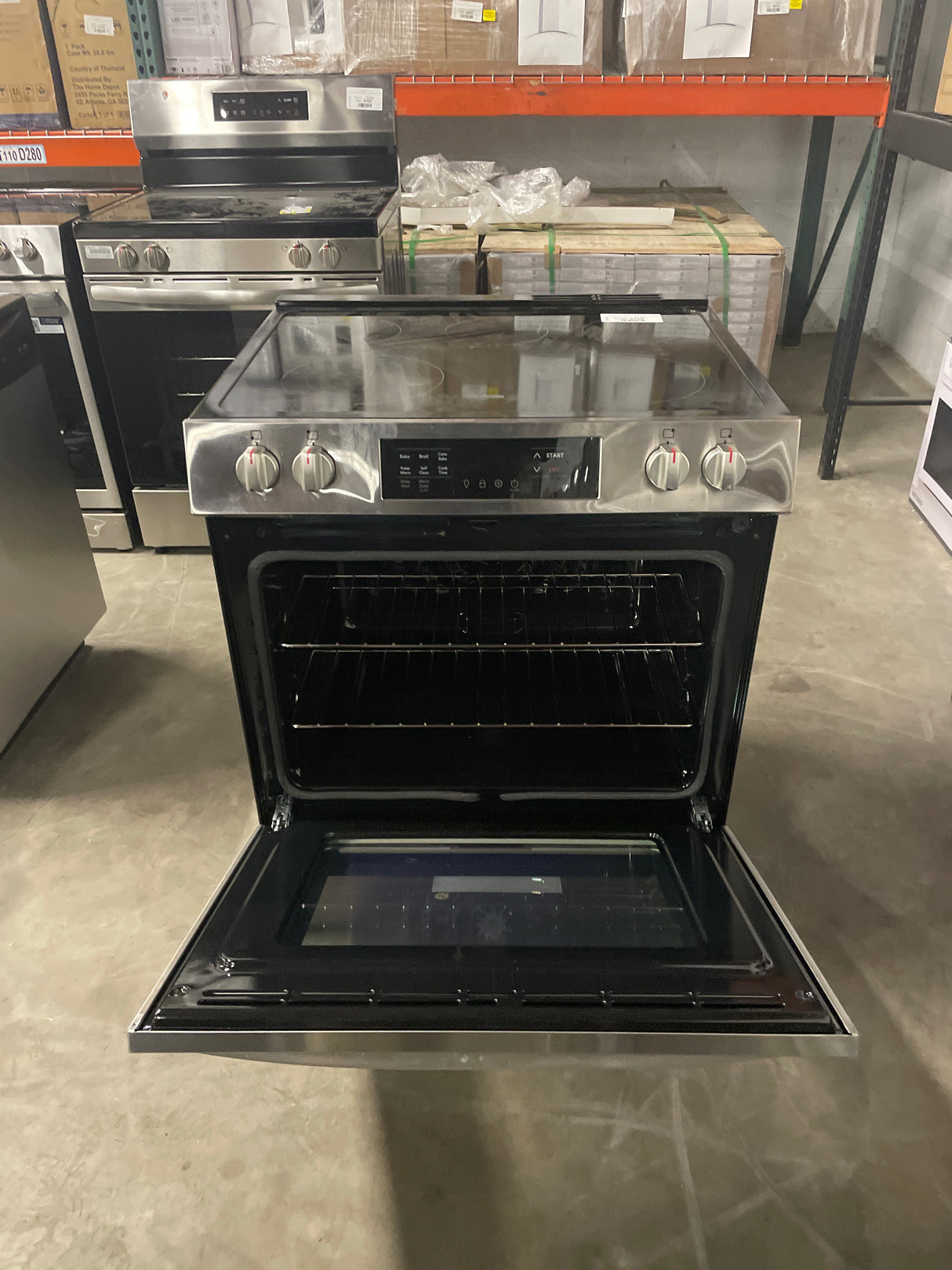 30 in. 5-Burner Element Slide-In Front Control Self-Cleaning Electric Range with Convection in Stainless Steel