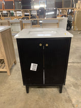 Sylvie 24 in. Single Sink Fluted Black Bath Vanity with Carrara Venato Engineered Stone Top (Assembled)