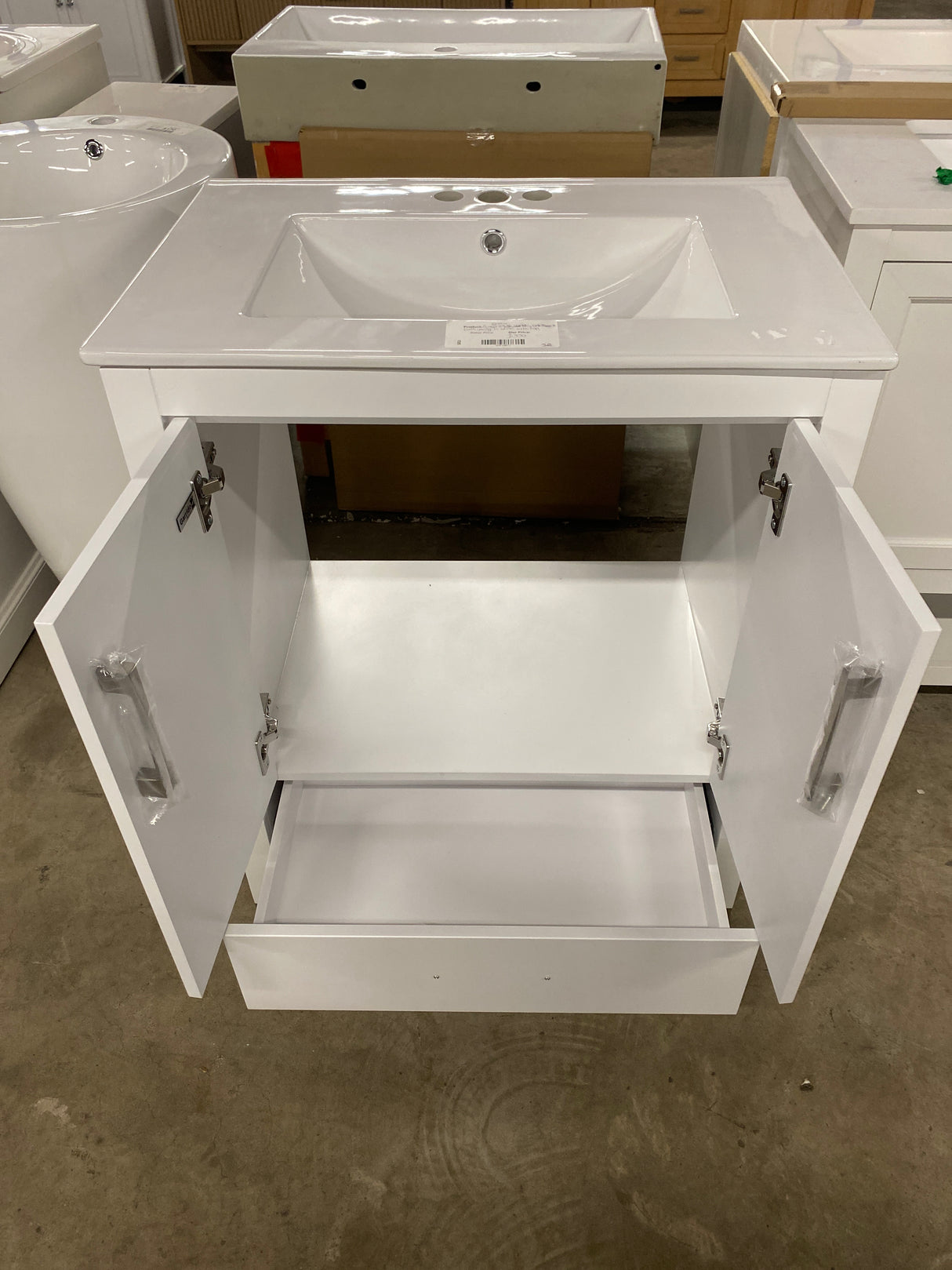 Armani 27.5in W x 18in. D x 35in. H bath vanity in White with top
