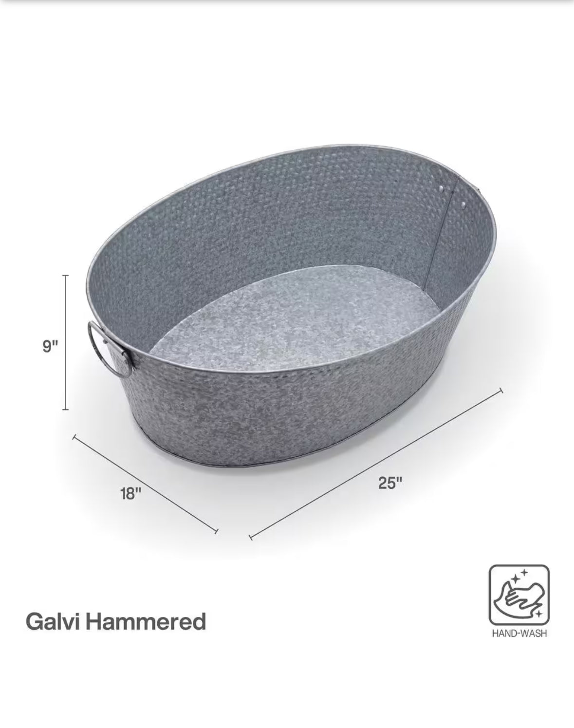 25 in. Galvanized Hammered Steel Oval Beverage Tub, Gray