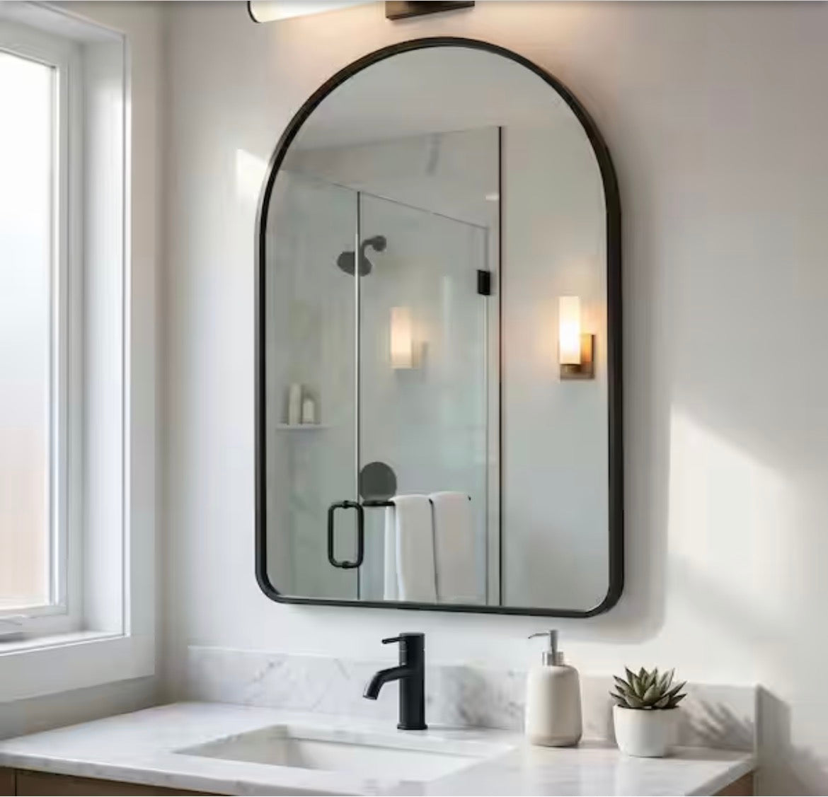 Black 24 in. W x 36 in. H Arched Round Edges Aluminum Alloy Framed Decorative Vanity Wall Mirror