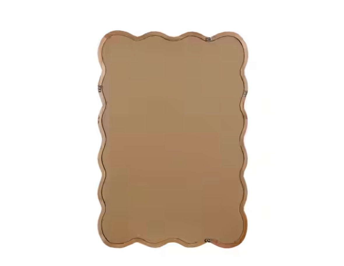 Natural Wood 20 in. W x 30 in. H Wavy Rectangle Solid Wood Framed Mirror for Bathroom Vanity Living Room Entryway Decor