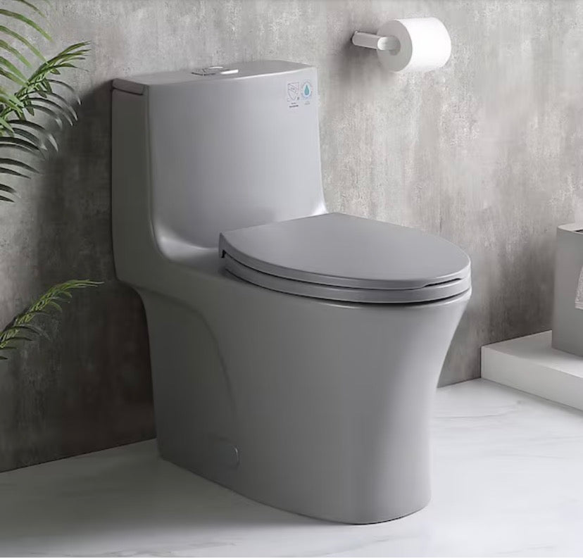 Power Flush One-Piece 1.1/1.6 GPF Dual Flush Elongated 15.1 in in. Toilet in Light Gray, Slow-Close Seat Included