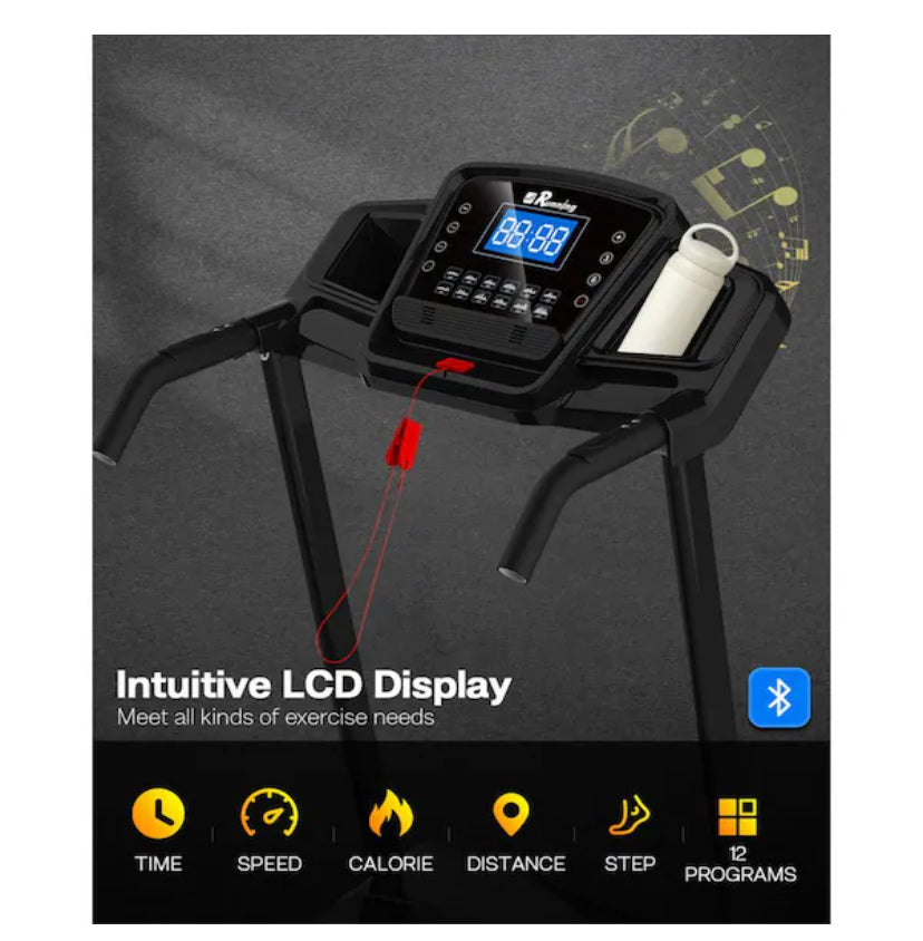 3.5 HP Black and Orange Stainless Steel Foldable Electric Treadmill with 3 Holder, LCD Display and Security Key
