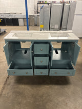 Beverly 61 in. Double Sink Aegean Teal Bath Vanity with White Engineered Marble Top (Assembled)