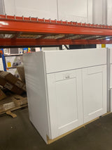 Shaker Satin White Stock Assembled Base Kitchen Cabinet with Ball-Bearing Drawer Glides (30 in. x 34.5 in. x 24 in.)