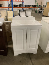 Everdean 25 in. W x 19 in. D x 34 in. H Single Sink Freestanding Bath Vanity in White with White Cultured Marble Top