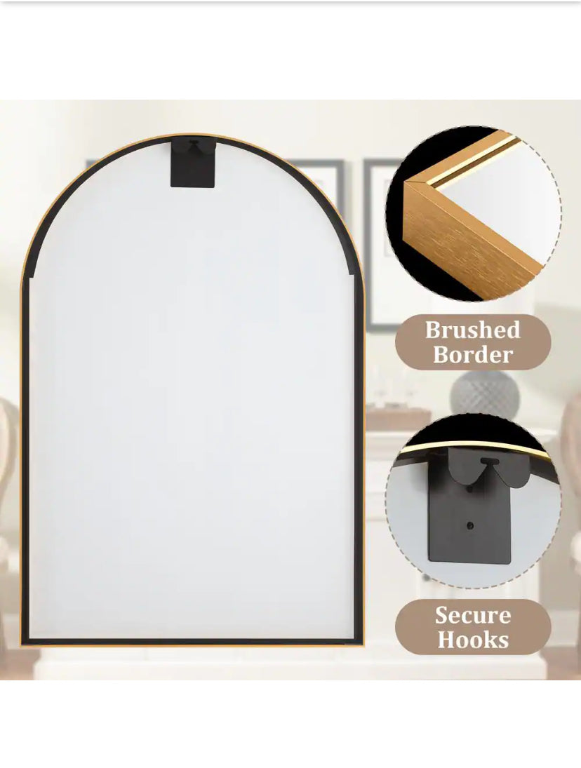 24 in. W x 36 in. H Arched Wall Mirror Gold Bathroom Vanity Mirror