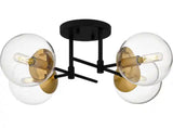 21.88 in. 4-Light Matte Black and Nouveau Gold Semi-Flush Mount with Clear Glass Shades