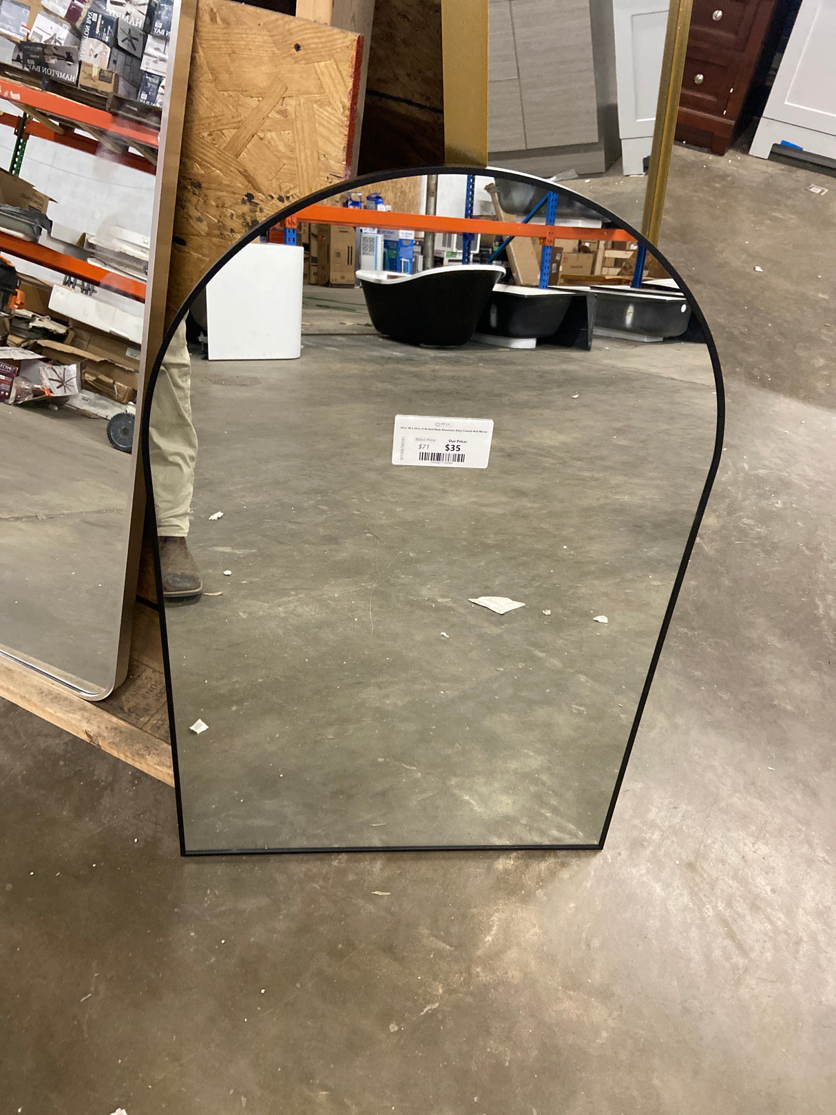 24 in. W x 36 in. H Arched Black Aluminum Alloy Framed Wall Mirror