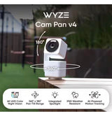 Cam Pan v4, 4K UHD Indoor/Outdoor, Plug-In, Pan/Tilt Security Camera with Color Night Vision, 2-Way Audio in White
