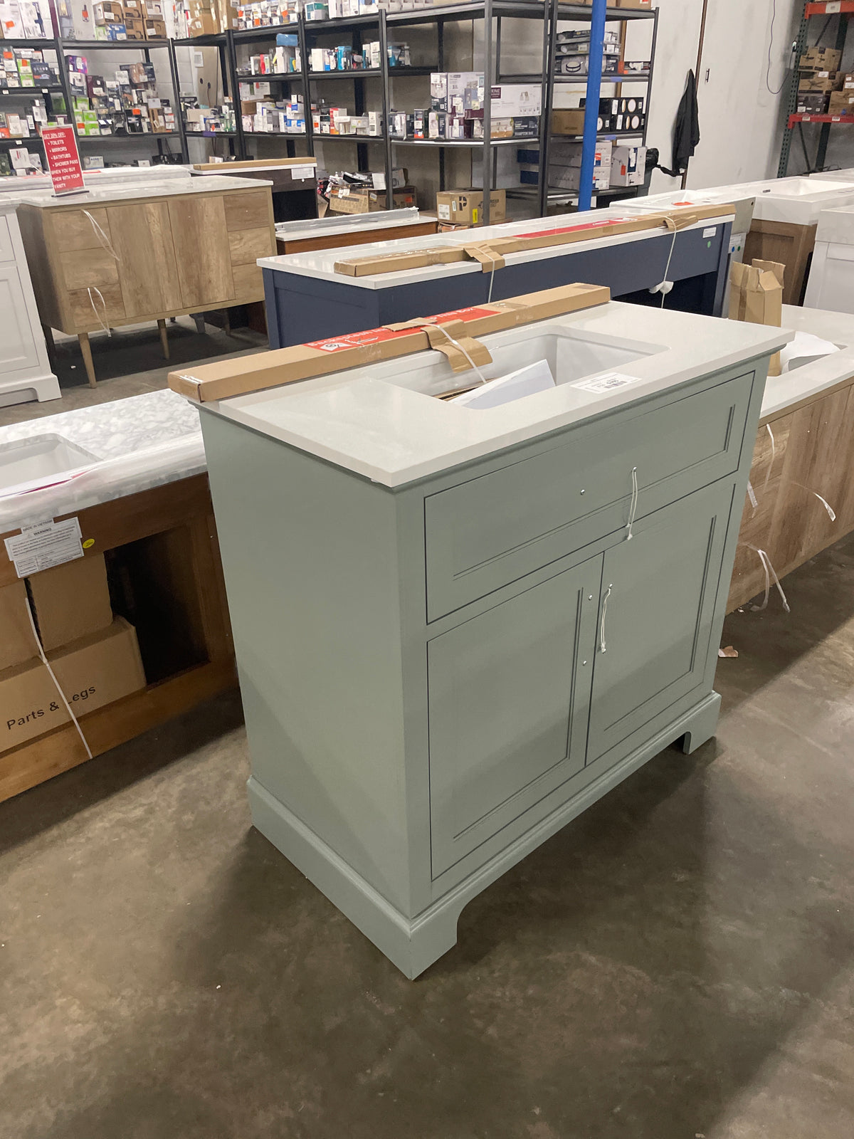 Doveton 36 in. Single Sink Sage Green Bath Vanity with White Engineered Stone Top (Assembled)