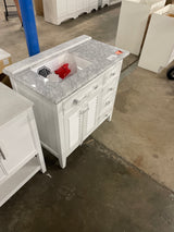 Fallworth 37 in. W x 22 in. D x 35 in. H Single Sink Freestanding Bath Vanity in White with Carrara Marble Top