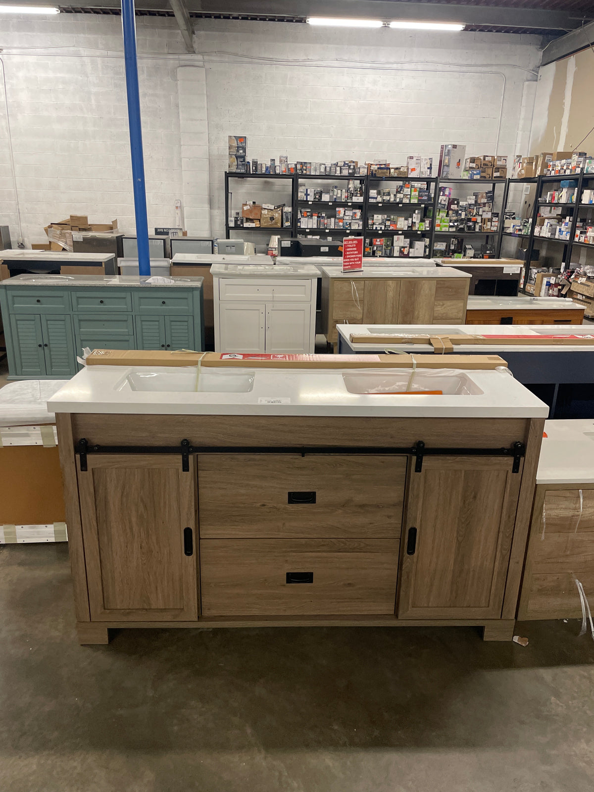 Brindley 60 in. W. x 20 in. D x 35 in. H Double Sink Freestanding Bath Vanity in Aged Oak White Engineered Stone Top
