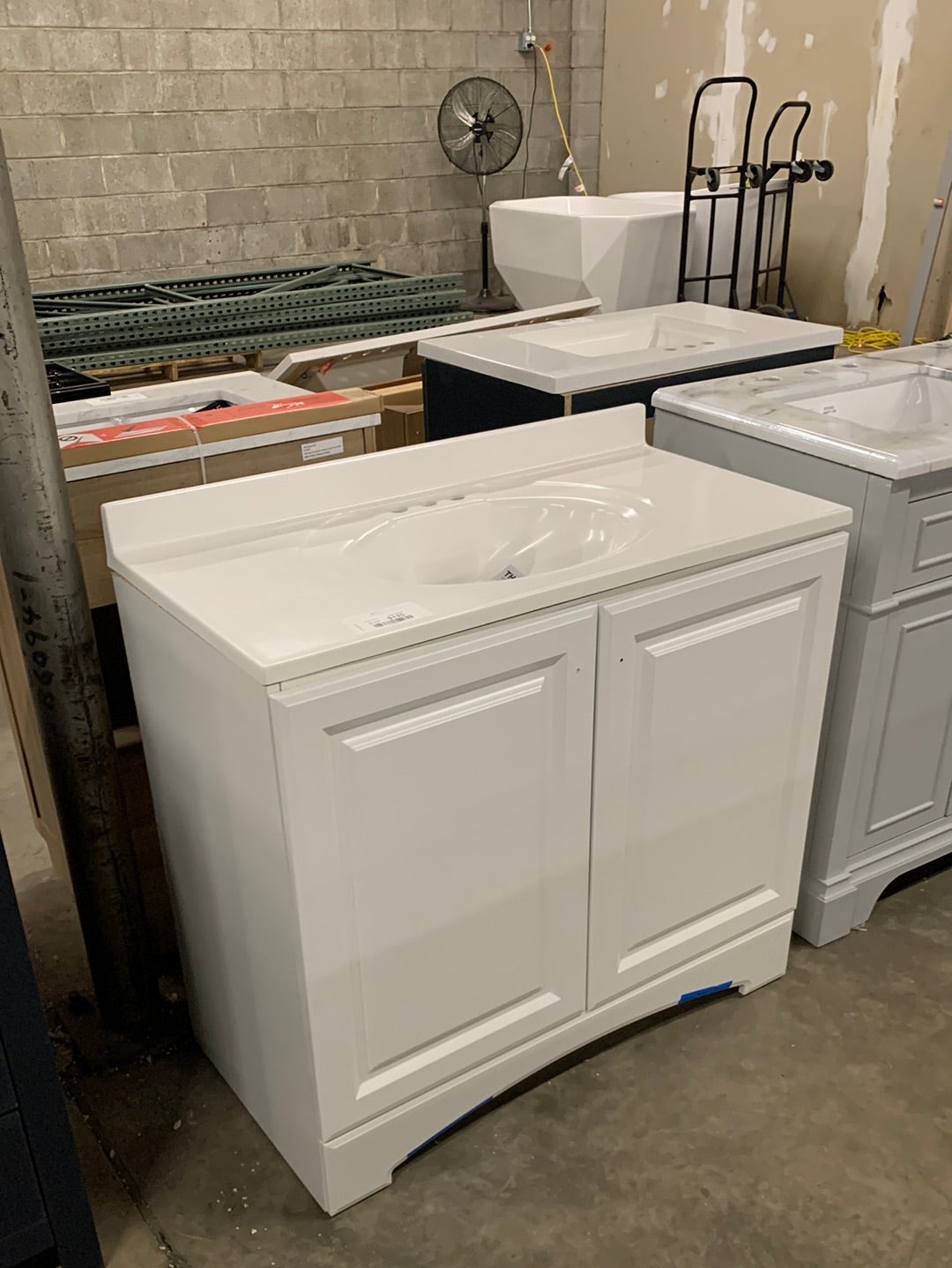 Glacier Bay 37 in. W x 19 in. D x 35 in. H Single Sink Freestanding Bath Vanity in White with White Cultured Marble Top