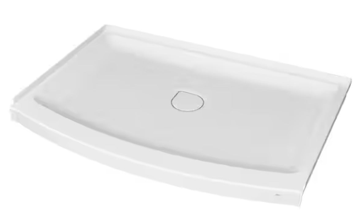 Ovation Curve 48 in. L x 30 in. W Alcove Shower Pan Base with Center Drain in Arctic White