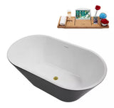 54 in. x 30 in. Acrylic Freestanding Soaking Bathtub in Glossy Black with Polished Gold Drain