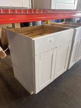 Shaker Satin White Stock Assembled Base Kitchen Cabinet with Ball-Bearing Drawer Glides (30 in. x 34.5 in. x 24 in.)