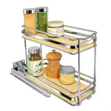 Elite Pull Out Spice Rack Organizer for Cabinet, 4-1/4 in. Wide, Double, Wood-Chrome