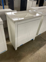 Clady 31 in. W x 19 in. D x 35 in. H Single Sink Freestanding Bath Vanity in White with Silver Ash Cultured Marble Top