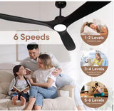 72 in. Indoor/Outdoor Farmhouse Black Ceiling Fans with Light and Remote, 3-Solid Wood Blades, 6-Adjustable Speeds