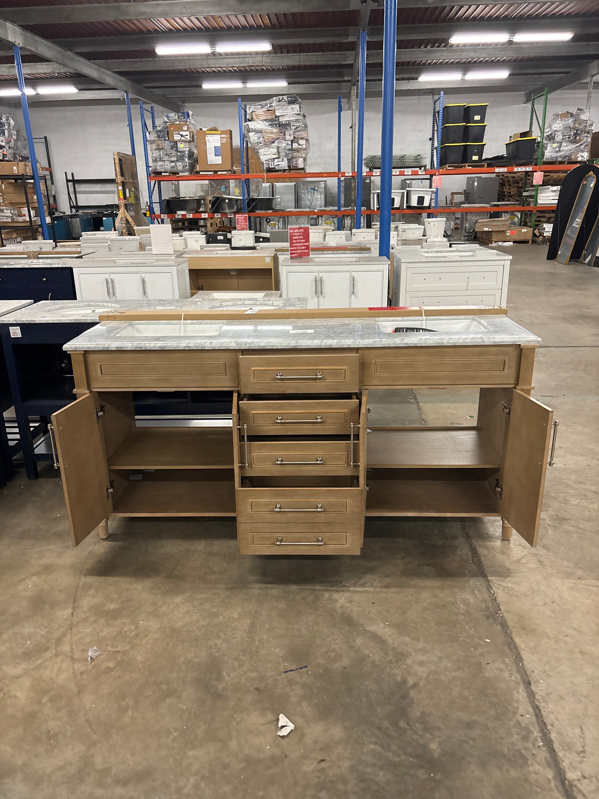 Aberdeen 72 in. x 22 in. D x 34.5 in. H Bath Vanity in Antique Oak with White Carrara Marble Top