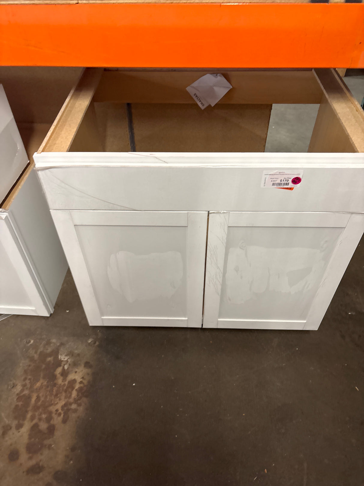 Westfield Feather White Assembled Sink Base Kitchen Cabinet (36 in. W x 23.75 in. D x 35 in. H)