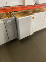 Shaker Satin White Stock Assembled Base Kitchen Cabinet with Ball-Bearing Drawer Glides (24 in. x 34.5 in. x 24 in.)