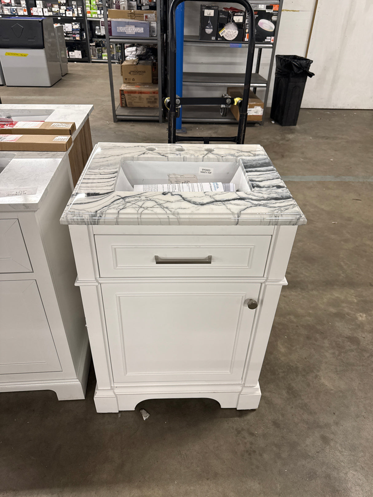 Melpark 24 in. W x 20 in. D x 34.5 in. H Bath Vanity in White with Epoxied White Cultured Marble Top