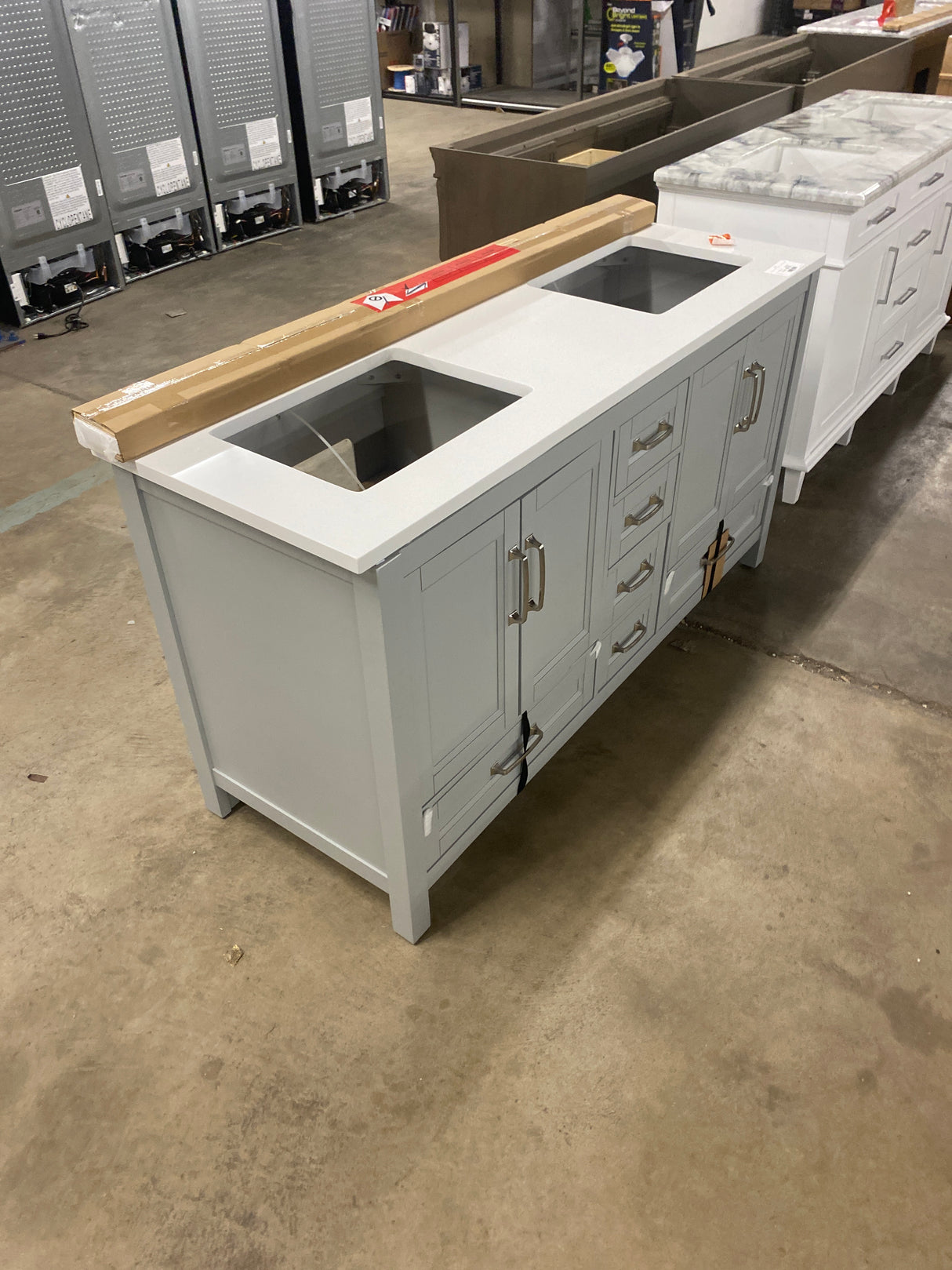 Bentworth 60 in.W x 22 in. D Double Vanity in Light Gray Semi-Recessed w/Engineered Vanity Top in White with White Basin