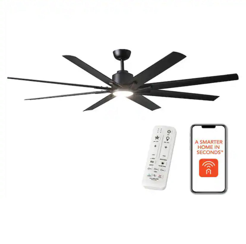 Kensgrove II 72 in. Indoor/Outdoor Integrated LED CCT Matte Black Smart Ceiling Fan with Remote Powered by Hubspace