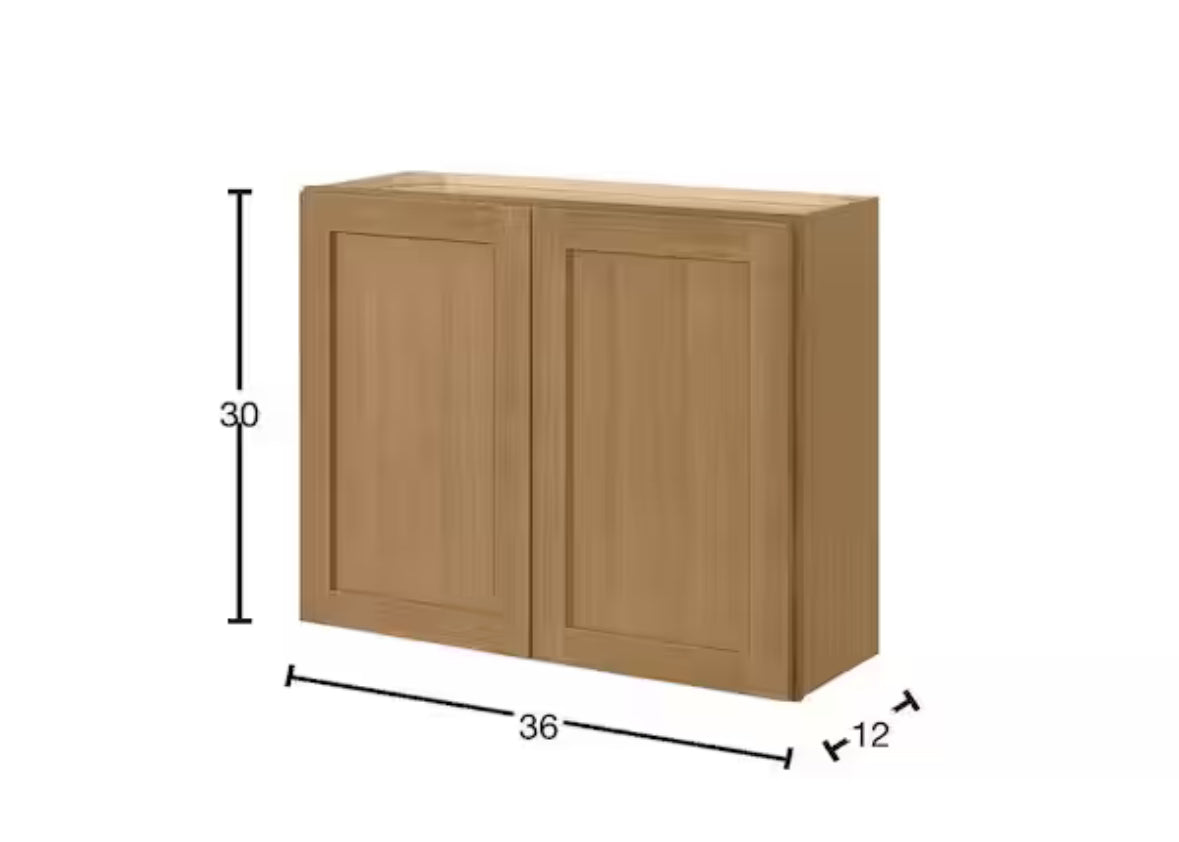 Avondale 36 in. W x 12 in. D x 30 in. H Ready to Assemble Plywood Shaker Wall Kitchen Cabinet in White Oak