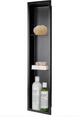 8 in. W x 36 in. H x 4 in. D Stainless Steel Triple Shelf Bathroom Shower Wall Niche in Matte Black