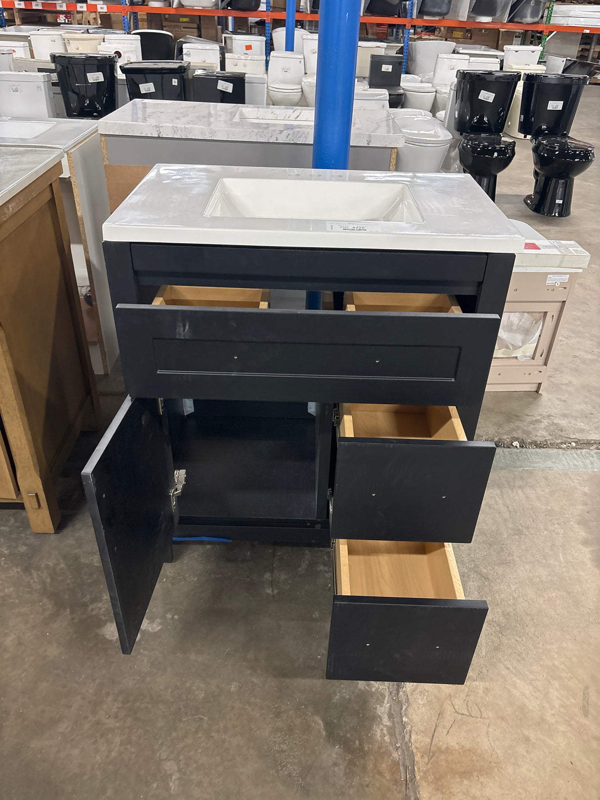 Clady 31 in. Single Sink Matte Black Bath Vanity with White Cultured Marble Top (Assembled)