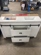 Brindley 60 in. W x 20 in. D x 34.5 in. H Barn Door Bath Vanity in White with Engineered Stone Top