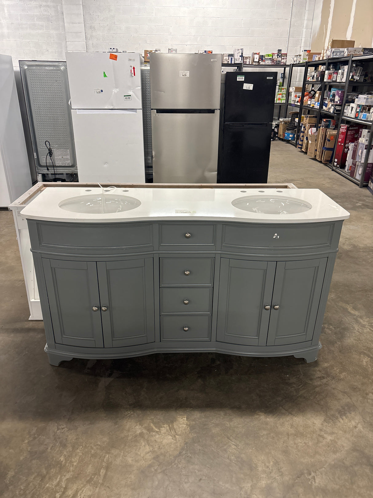 Terryn 61 in. Double Sink Dusk Green Bath Vanity with Engineered White Marble Top (Assembled)