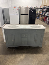 Terryn 61 in. Double Sink Dusk Green Bath Vanity with Engineered White Marble Top (Assembled)