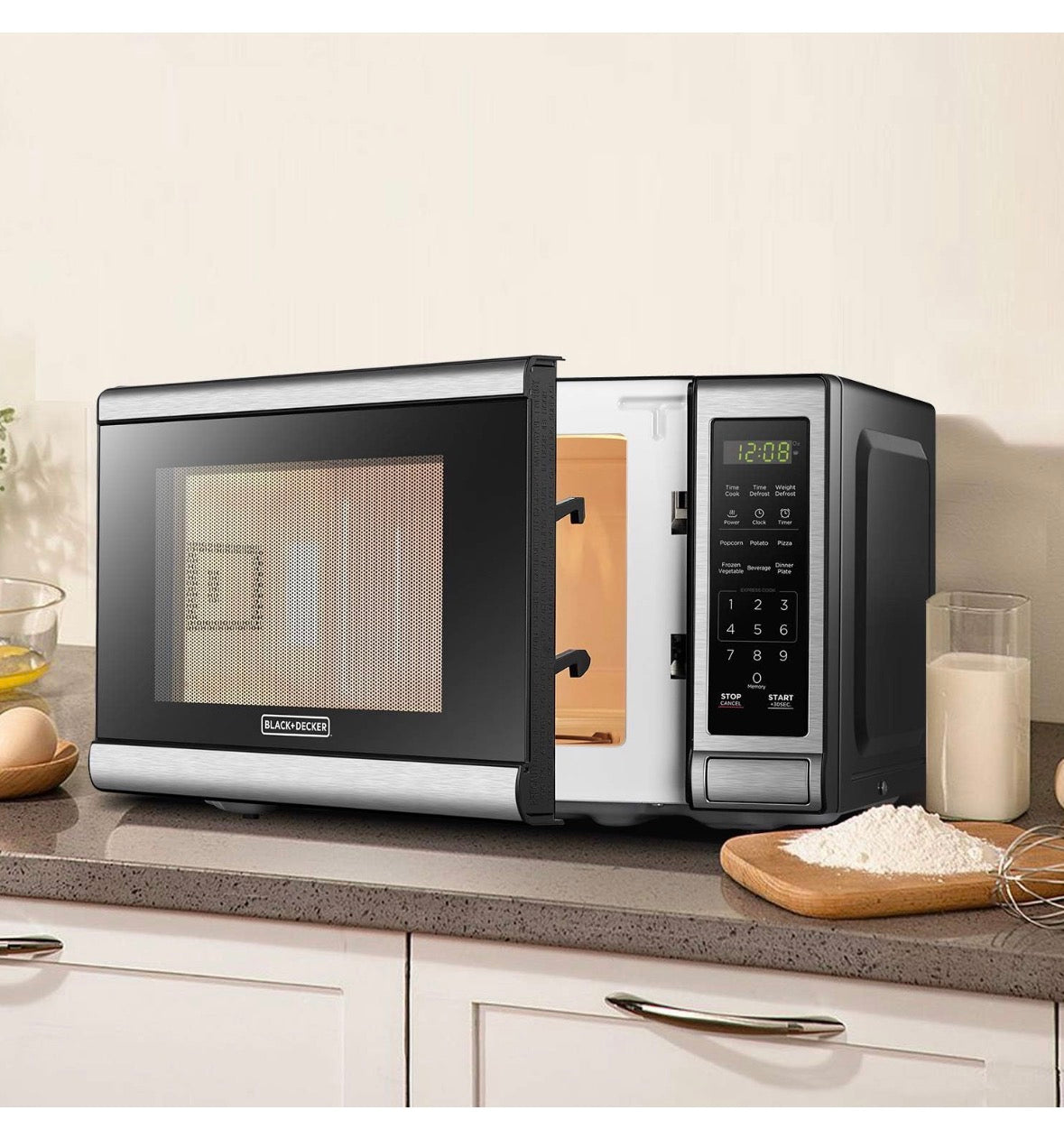 0.7 cu. ft. 700 Watt Compact Countertop Microwave in Stainless Steel with Safety lock, One-Touch Button and Eco Mode