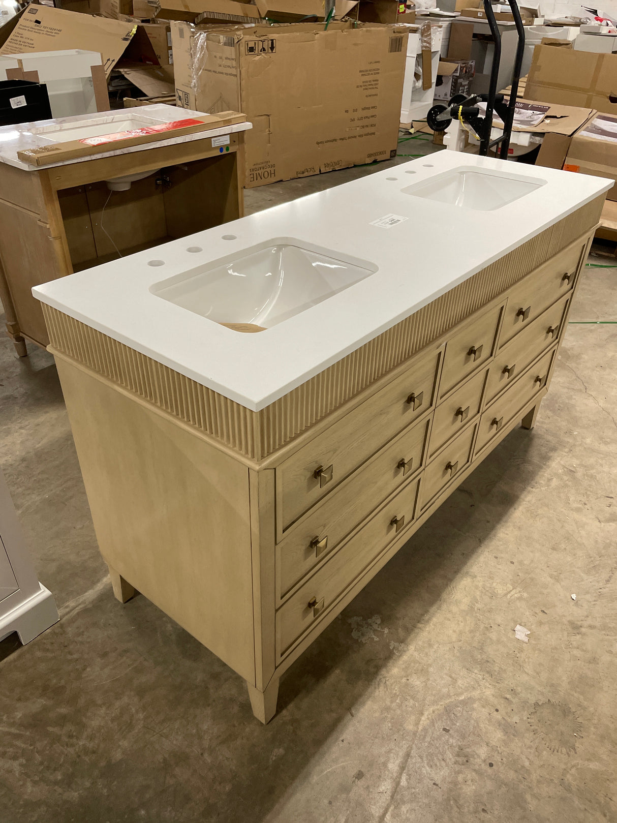 Danby 60 in. Double Sink Platinum Oak Bath Vanity with White Engineered Marble Top (Assembled)