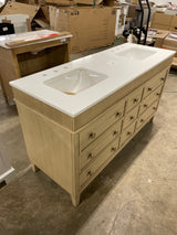 Danby 60 in. Double Sink Platinum Oak Bath Vanity with White Engineered Marble Top (Assembled)