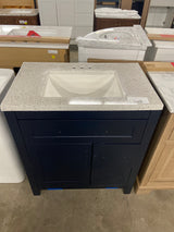 Clady 31 in. W x 19 in. D x 35 in. H Single Sink Bath Vanity in Deep Blue with Silver Ash Cultured Marble Top