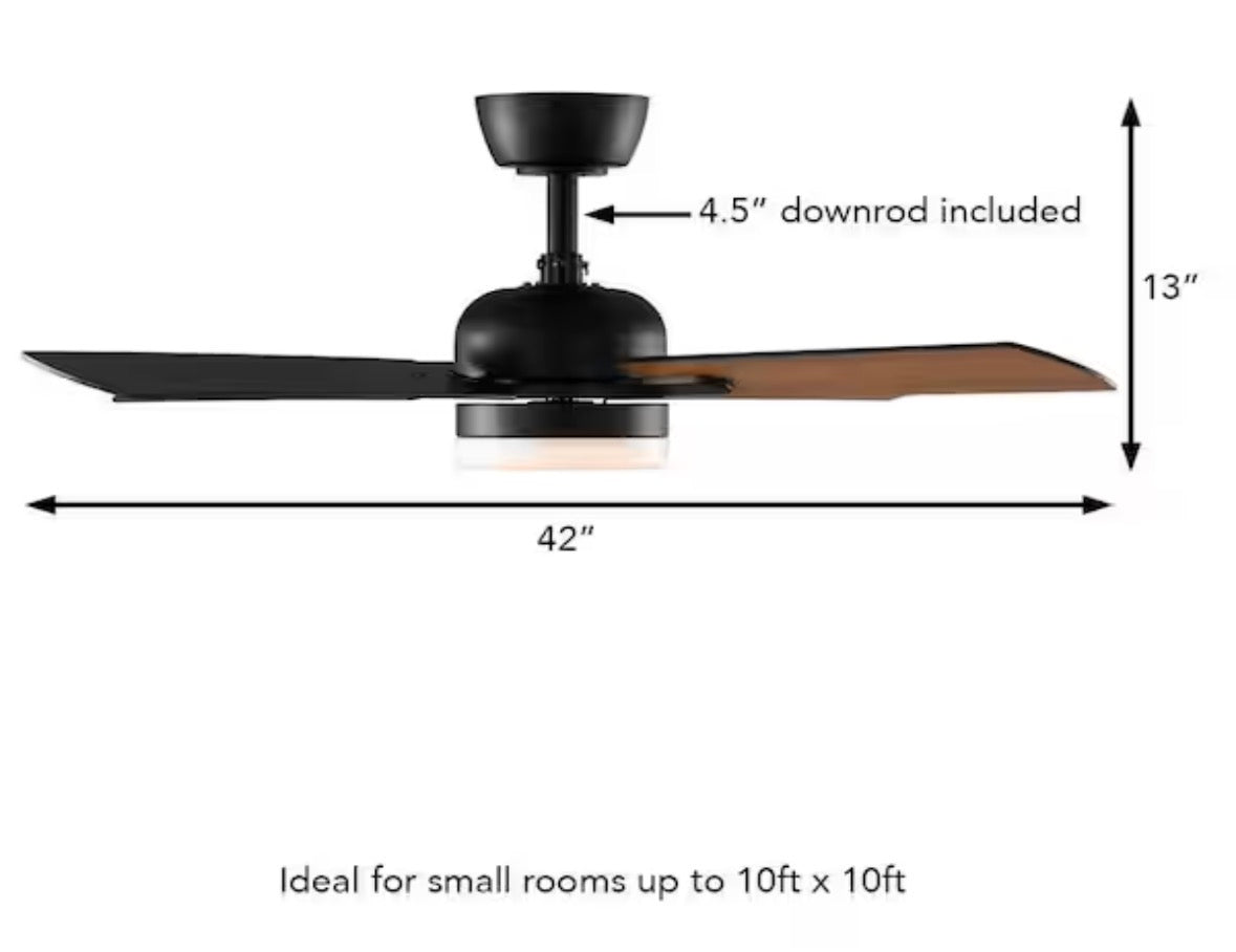 Letta 42 in. LED Indoor Matte Black Downrod Ceiling Fan with Remote Included