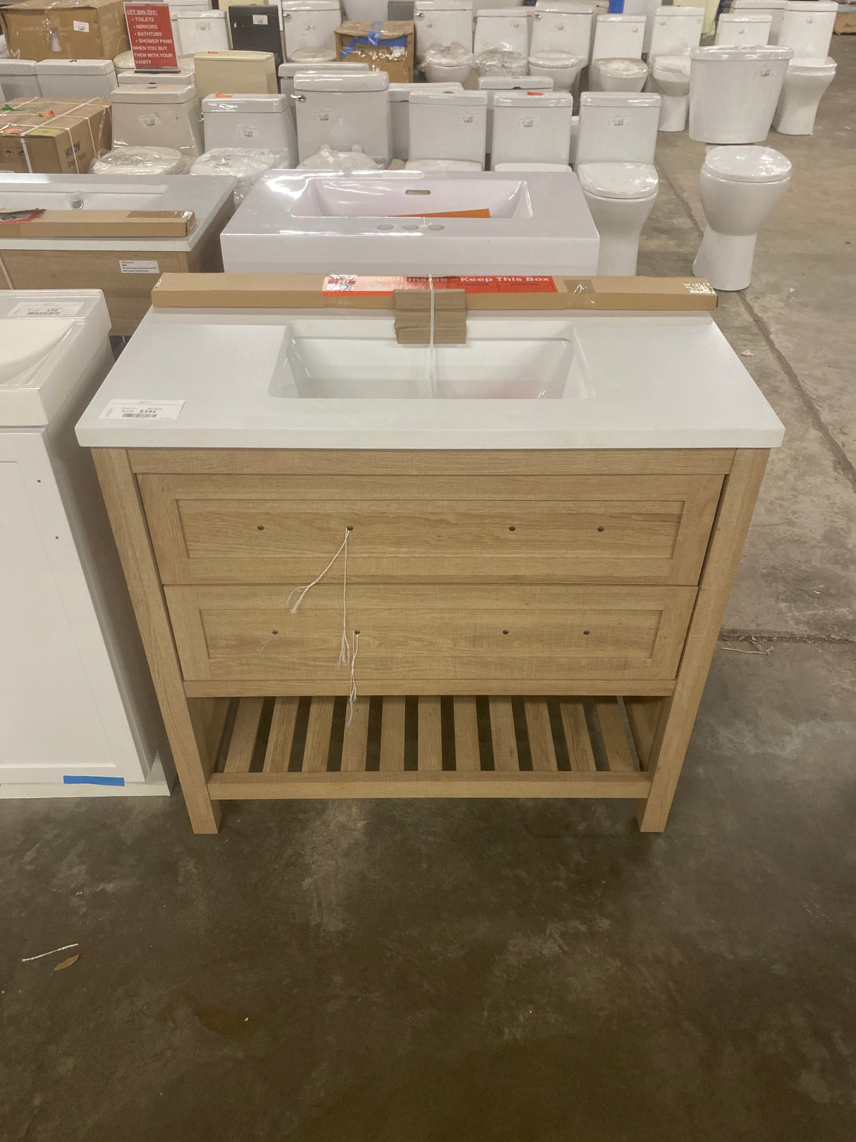 Autumn 36 in. W x 19 in. D x 34.5 in. H Single Sink Bath Vanity in Weathered Tan with White Engineered Stone Top