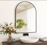 24 in. W x 36 in. H Arched Black Aluminum Alloy Framed Wall Mirror