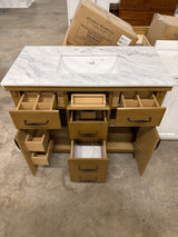 Bellington 42 in. W x 22 in. D x 34.5 in. H Vanity in Almond Toffee with Epoxied White Engineered Stone Top