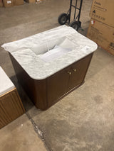 Collette 30 in W x 22 in D x 35 in H Single Sink Bath Vanity in Cinnamon Oak With White Carrara Marble Top